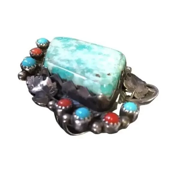 Antique Navajo Ring Green Turquoise Sterling Silver Native Indian Signed Sz10.5 - Picture 10 of 12